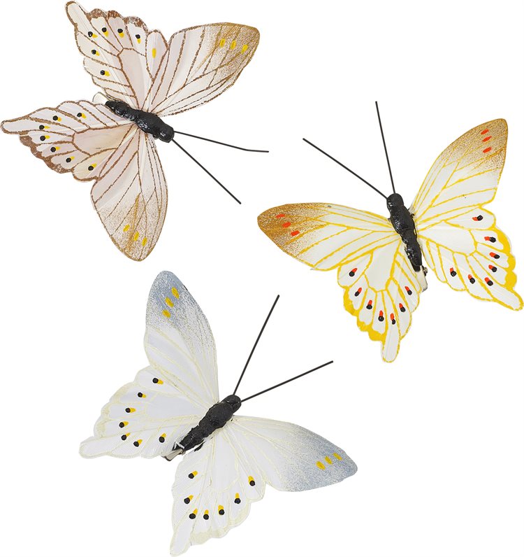 Fantasifjärilar 3-p vit/beige/gul